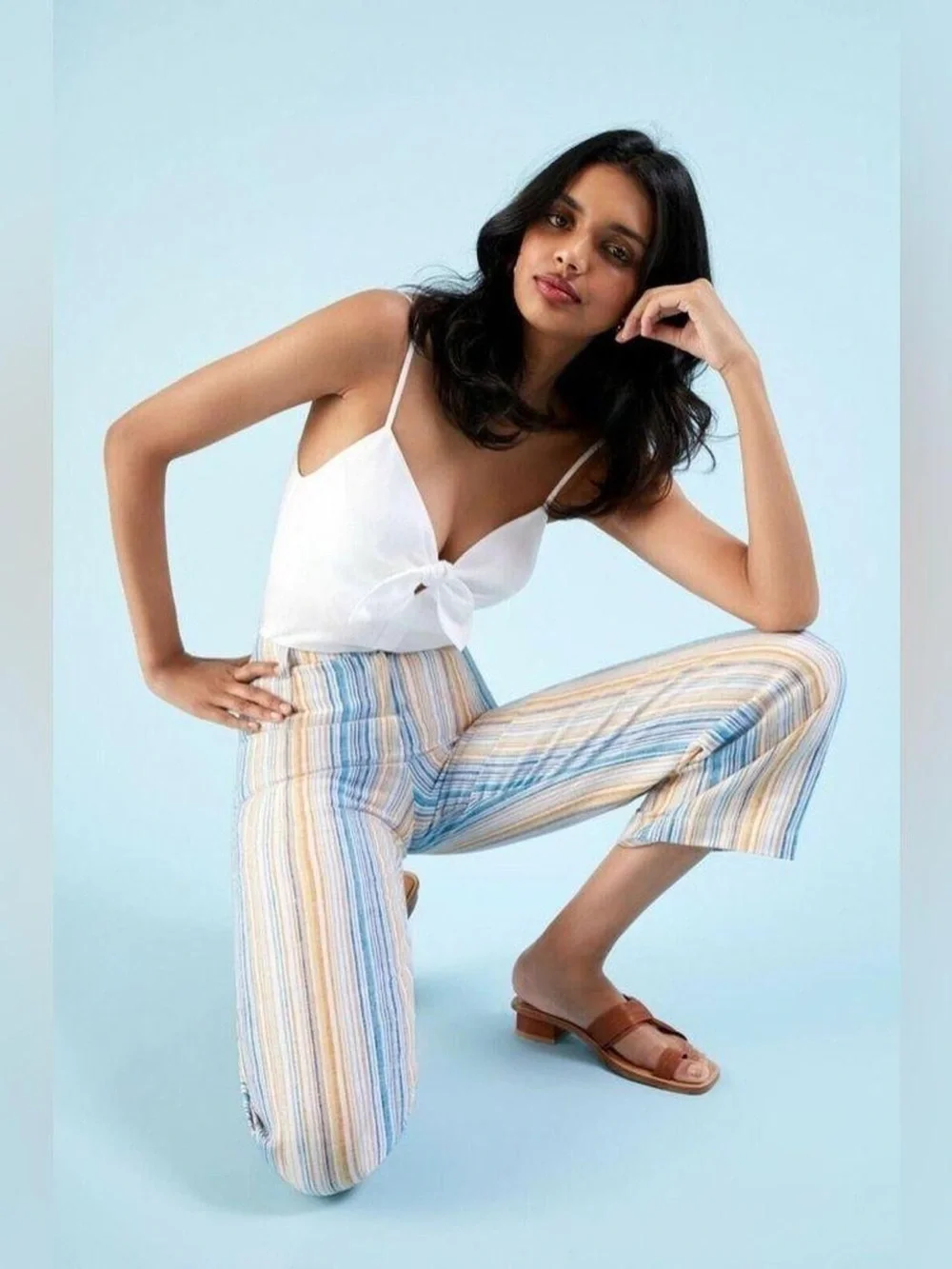 NWT REFORMATION Striped Wide Leg Linen Pants Sz 12